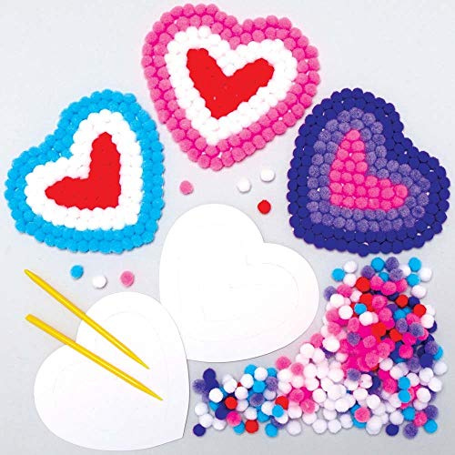 Baker Ross AX712 Pompom-Sets, Herzmotiv, kreatives Kunst- und Bastelzubehör für Kinder zum Basteln, Dekorieren und Präsentieren, 5 Stück