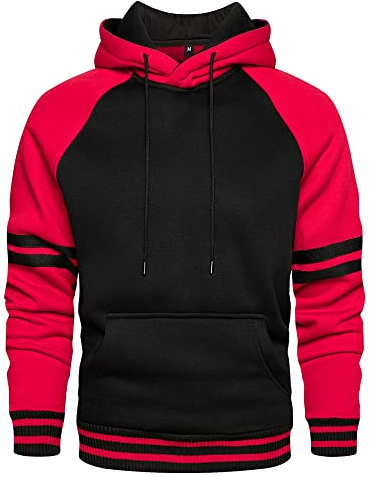 LBL Men's Hoodie Sweatshirt Novelty Color Block Hoodies Sport Outwear Drawstring Hoody Red M
