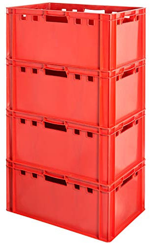 4 Stück E3 Fleischkisten Rot Kisten Eurobox Lebensmittelecht Metzgerkiste Box Aufbewahrungsbox Kunststoff Wanne Plastik Stapelbar Lagerkisten 60 x 40 Kingpower