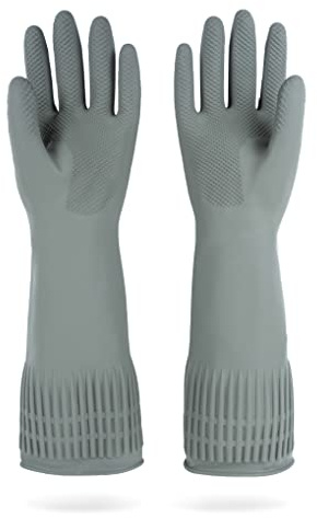 DABOGOSA MAMISON Reusable Household Dishwashing Cleaning Rubber Gloves, Non-Slip Kitchen Glove (Medium, Gray)