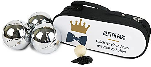 CADEAUX.COM Boule-Tasche 3er-Set - Petanque-Set personalisiert mit Namen oder Wunschbegriff - enthält 3 Stahlkugeln, 1 Zielkugel - Papa Royal/Papa der König