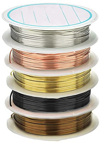 5 Rollen Schmuckdraht,0.5mm Handwerk Schmuck Draht Trübungsbeständiger Kupfer Schmuck Draht Basteln Schmuckherstellung Biegbarer Kupferdrahtrolle Schmuck Perlendraht für Basteln