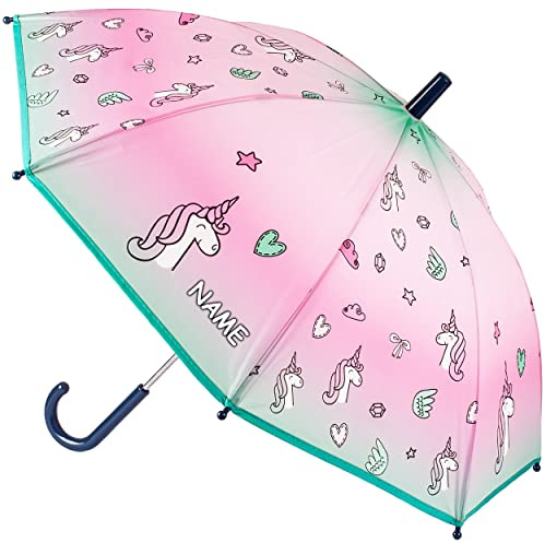 alles-meine.de GmbH Kinder - Reiseartikel & Taschen Verschiedene Artikel frei wählbar_Kinder Regenschirm Einhorn & Herzen inkl. Name - Kinderschirm Ø 75 cm/Kinder - groß..