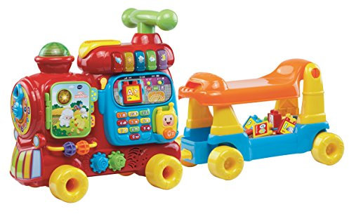 VTech Baby ABC-Eisenbahn – Rutschfahrzeug, Zieh- oder Laufwagen und Spielboard mit Zahlen, Buchstaben, Farben, Tieren und Musik – Für Kinder von 12-36 Monaten