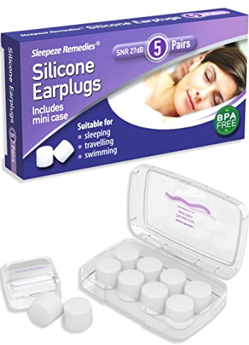 Sleepeze Remedies Tappi Orecchie Silicone Riutilizzabile 5 Bianco Paia, Tappi Orecchie Impermeabile, Protezione Dell'udito, Ear Plugs, Cancellazione Rumore per Bloccare il Russare, Volare, Studiare