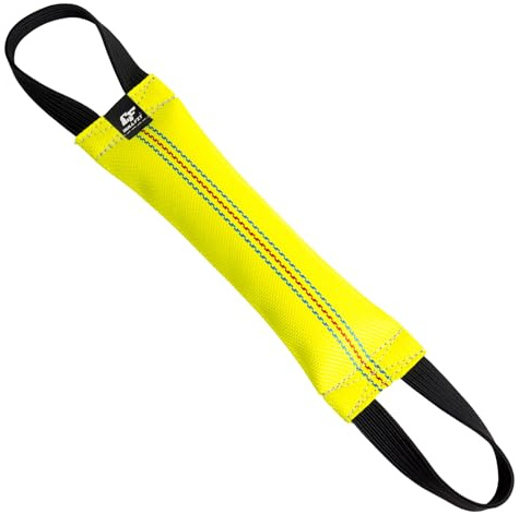 Bull Fit Bungee Beisswurst für Hunde, mit 2 Schlaufen, 30 cm, Gelb | Aus hochwertigem Feuerwehrschlauch handgefertigt, robustes Hundespielzeug zum Training, Tauziehen und Zerrspiele mit Hund