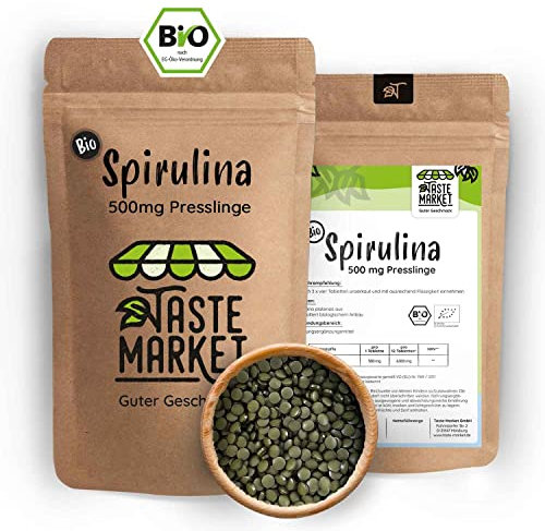 BIO Spirulina Presslinge | 2.000 Tabletten á 500mg Spirulina | 1 kg | 100% reine Algen Tabletten ohne Zusätze | Vegan | Taste Market