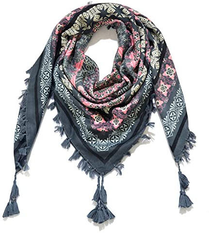 Nuofengkudu Schals Damen Umschlagtuch Retro Floral Ethno Drucken Große Platz Nacken Wärmer Schal mit Quaste Schalcape Wraps 110 * 110CM