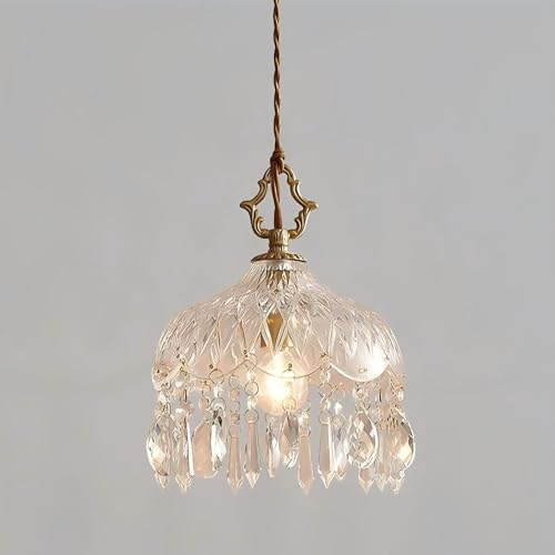 LIGHTLAND 8 Inch Vintage Crystal Chandelier, Crystal Dome Pendant Light, Chandelier for Bedroom, Hallway, Balcony, Bedside, Bar