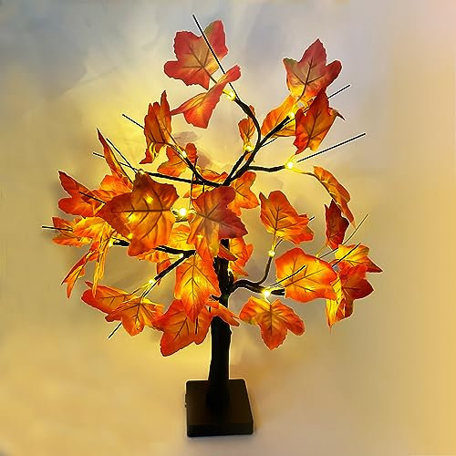 BARVERE Ahornblatt Baum Lichter 24 LED, 60cm Led Baum Herbstliche Dekorative, Tischplatte Ahorn, Lichterkette Blätter Für Thanksgiving, Weihnachten, Innen Deko