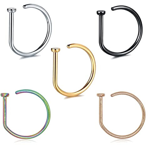 Nostril Piercing Chirurgenstahl, Septum Piercing Klein mit Mehrfarbig Unregelmäßige Offene Runde D form 5Pcs