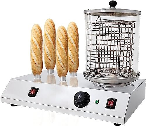 Machine Hot Dog Rouleau Machine À Hot-Dog Électronique en Acier Inoxydable, Machine À Réchauffer Les Petits Pains, Chauffe-Hot-Dog avec Tige en Aluminium Chauffante, Couvercle en Verre, Filtre, Usage