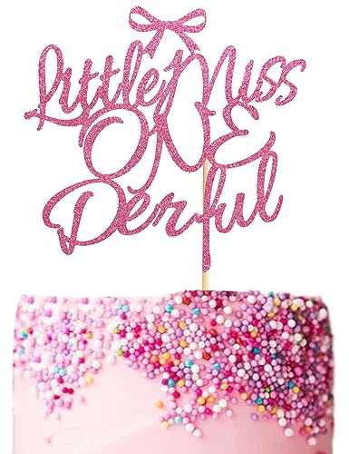 Arthsdite Miss Onederful Cake Topper, My 1st/Wild One/Some Bunny is One, Baby Shower/Girl's 1st Birthday Party Decorations - Pink Glitter