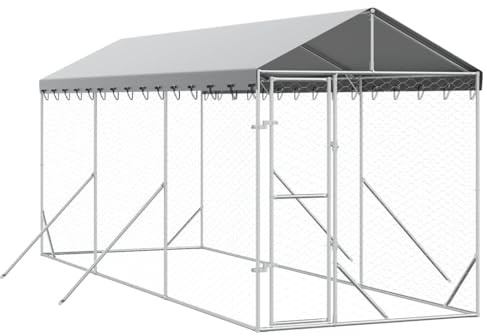 vidaXL Hundgård med tak silver 2x6x2,5 m galvaniserat stål, hundbur, hundinhägnad, lekhage för hundar, hundburar, djurinhägnad, lekhagar för hundar