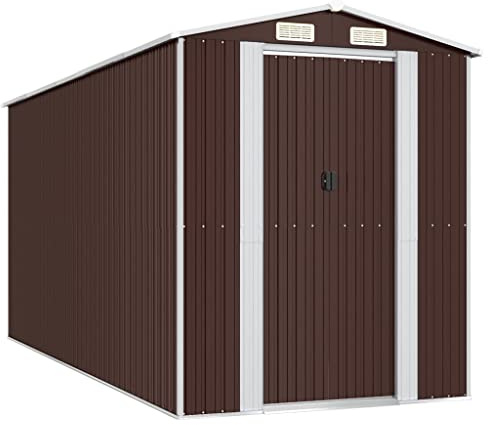 vidaXL Garden Shed - Galvanised Steel Outdoor Storage with Spacious Room and Ventilation - Dark Brown