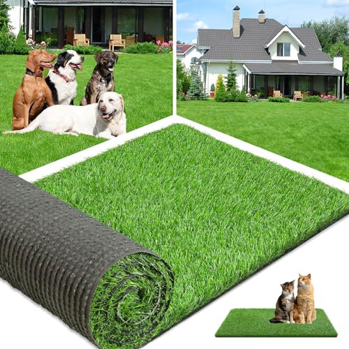 YIMGO Tappeto di erba artificiale realistica per interni ed esterni, tappetino per erba per cani con fori di drenaggio e erba di ricambio, tappetino per giardino, prato, paesaggio, balcone, dimensioni