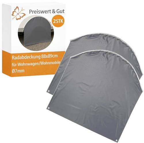 2X Radabdeckung Wohnwagen 88x89cm für Wohnwagen & Wohnmobil wetterfest aus Polyestergewebe, Radkastenabdeckung als Reifenschutz Set mit 2 Ösen zur Fixierung