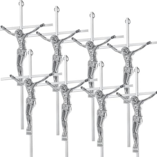 Leinuosen 8 Pcs Metal Wall Crosses Crucifix Catholic Home Decor, Silver