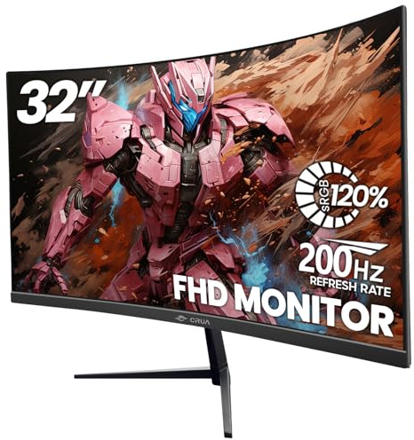 CRUA 32Inch Curved Gaming Monitor, FHD(1920 * 1080P) VA Screen 165Hz/200Hz, 1800R VA Screen, 120% sRGB, Computer Monitor that Support AMD Freesync, HDMI, DP, Wall Mountable Installs-Black