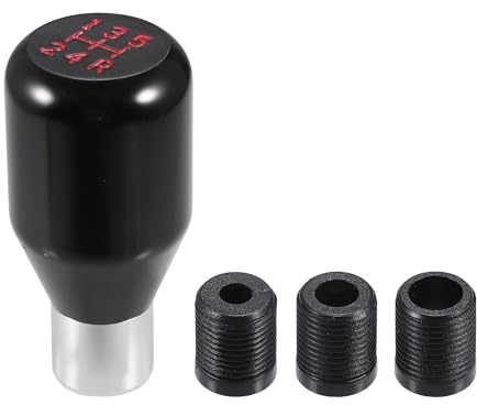 Partuto 1 Set Universal Shift Knob - Car Gear Shifter Knob with 3 Adapter for 5 Speed Manual Transmission Vehicle - Aluminum Alloy Black Silver Tone