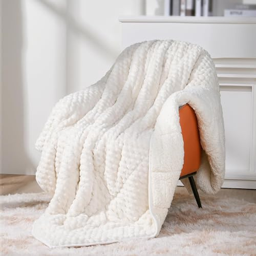 Topblan Weighted Blanket for Adults, 60 x 80 15lbs, Soft Sherpa Queen Size Heavy Blankets with 3D Puffy Hexagon, Cozy Flannel Fleece Weighted Throw for Couch and Bed