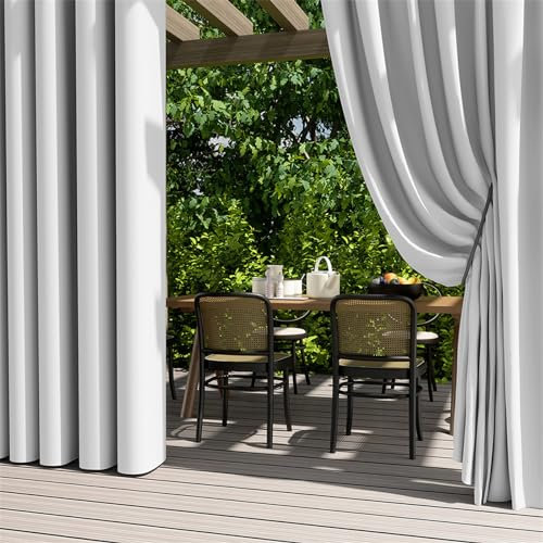 Hiseng Outdoor Vorhang Wetterfest mit Ösen 2er Set Balkon Outdoorvorhänge Wasserdicht Blickdicht Vorhang Outdoor Sichtschutz Sonnenschutz Vorhänge für Garten Pavillon Terrasse (Weiß,132x243cm)