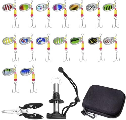 16 Stück Wirbel Angeln,angelzubehör,Angeln,Angel Set,Angel köder,Blinker,Kommt mit Fisch-Controller und Köderzange,Spinner,forellenköder,hecht köder,lieblingsköder