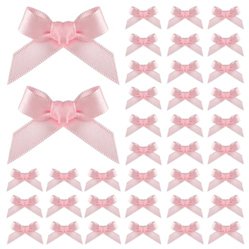 100st Mini Schleifen zum Basteln, 40x10mm Kleine Schleifen Niedlich Klein Geschenkschleife zum Nähen Verpacken von Geschenken Hochzeitsgeschenken Geschenkbox Dekoration (Rosa)