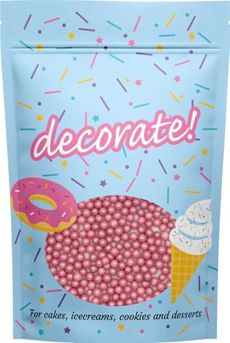 decorate! - Pearls - Shimmer Jumbo Pink Cake Topper Sprinkles - 500g Edible 7mm Ball Cupcake/Cake Decorations - for Weddings, Christenings & Romantic Valentine's Day Parties