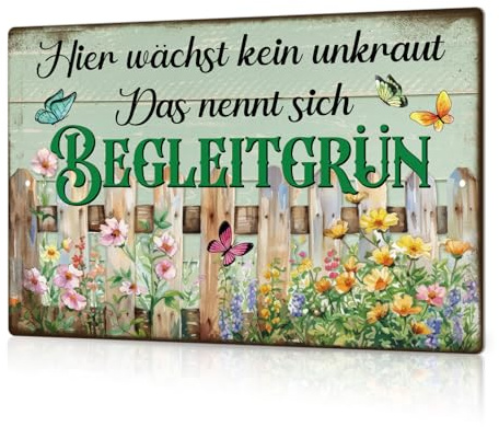 Putuo Decor Lustiges Gartenschild, Hier wächst kein Unkraut, das nennt sich Begleitgrün – Metall-Wandkunst für Gartenliebhaber