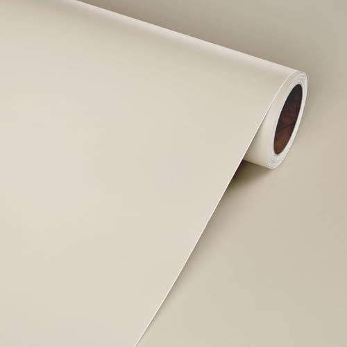 Livelynine Papier Peint Beige Creme 40CMx10M Papiers Peints Autocollant Mural Chambre Salon Beige Mat Impermeable Papier Collant pour Meuble Cuisine Salle de Bain Uni Table Papiers Adhésif pour Meuble