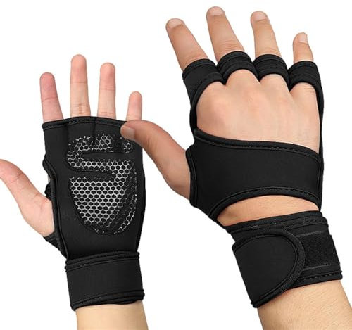 EUTYRG Fitness-Armbänder für Training und Fitness, verstellbare Handgelenkstütze, Handschuhe, Handflächenschutz mit Handgelenk W (schwarz M)