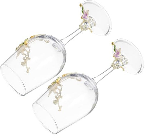 TOPBATHY 2piezas Copa De Champán Pintada Mano De Cristal Esmaltado Flores Copas De Vino Para Fiestas De Cristal Para Licores