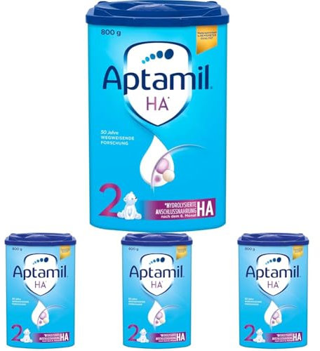 Aptamil HA 2 – Anschlussnahrung nach dem 6. Monat, Mit Omega 3 & 6, DHA, ARA & ALA, Nur Laktose, Ohne Palmöl, Babynahrung, Milchpulver, 1x 800g (Packung mit 4)