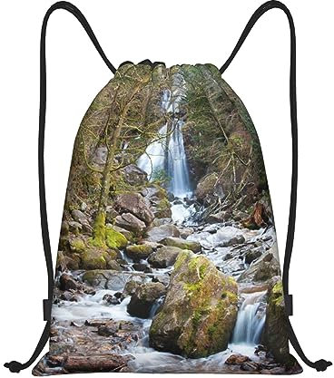 Rucksack Mit Kordelzug Sehnen-Wasserfall-Druck Schuhbeutel Damen Gymnastikbeutel wasserdichte Klapprucksack, Für Strandurlaub, Schule, 36x42cm
