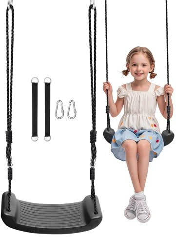 Fionrziy Schaukel,Höhenverstellbare Kinderschaukel Outdoor,Kinderschaukel mit 2er Hängematte Gurte und 2er Karabinern,bis 100 kg belastbar,für Kinder ab 3 Jahren(Schwarz)