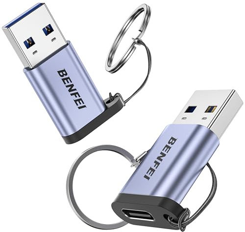 BENFEI 10Gbps USB Type-A to USB-C Adapter(2 Pack, Male to Female) Supporting 5V 3A Charging and 10Gbps Data Transmit