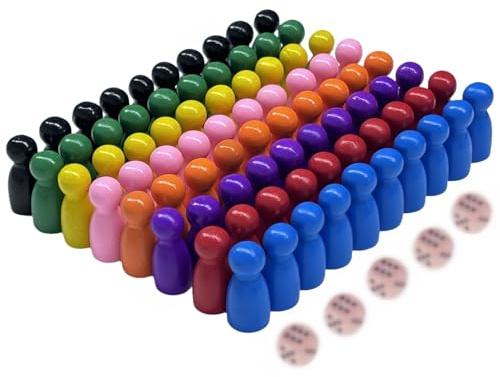 Tokaneit 80 Pezzi Personaggi da in Legno e 5 Pezzi di Dadi in Legno, Pedine Tavolo, Figure Colorate, Pezzi Degli Scacchi Volanti Accessori, 2,5×1,2 cm, Per L'interazione Familiare