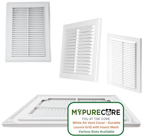 MYPURECORE White Air Vent Cover - Durable Louvre Grill with Insect Mesh - Wall Vents for Homes, Sheds, Tumble Dryers & Doors - Various Sizes (180mm x 250mm)