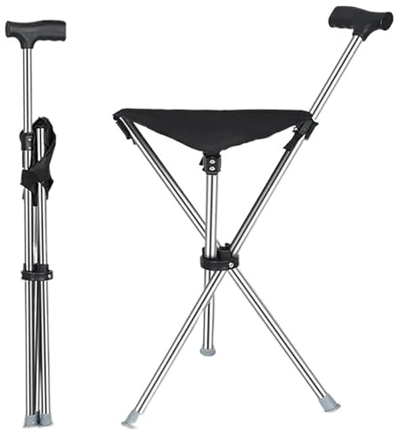 Bastón con asiento – Taburete portátil, soporta hasta 220 libras, sillas de pie de acero inoxidable, ligero hasta 1.8 libras, adecuado para hombres, mujeres, personas mayores, personas con