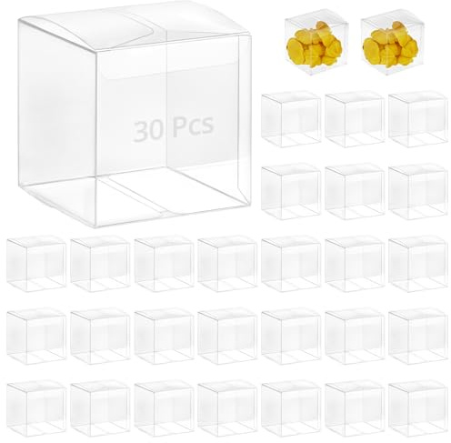 QWORK® 30 Cajas de Regalo de PVC Transparente con Forma de Cubo de 7x7x7 cm, Cajas de Regalo para Regalo, Almacenamiento de Joyas, Pasteles y Dulces