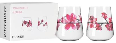 RITZENHOFF 3462002 Universalglas 2er-Set 500 ml - Serie Sommersonett Allround - Kirschblüte-Motiv pink - Made in Germany