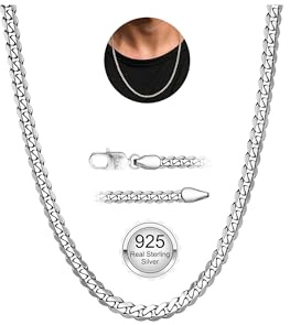 YADOCA 925 sterling silver herrkedja, 3 mm/5 mm tjock kubansk kedja för män robust herr silver guldkedjor allergivänliga halsband smycken för pojkar 45 cm (18/20/22 tum), 56 centimeters