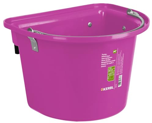 Kerbl Turnier-Futterkrippe mit Einhängebügel | Pink, 12 l, 39 × 32,5 × 26 cm, stabiler Kunststoff, ein Fressplatz, mit Einhängebügel und Tragegriff