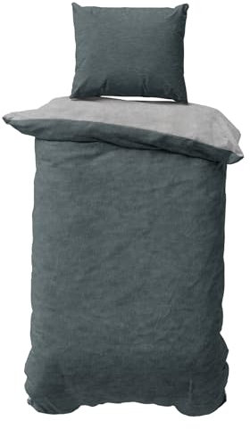 Visaggio Bettwäsche Baumwolle Jersey 135x200 cm Bettbezug Garnitur Set YKK Reißverschluss Anthrazit Hellgrau Uni Wendebettwäsche 4-Jahreszeiten
