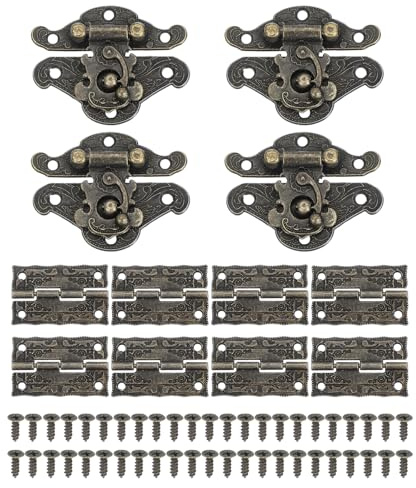 PATIKIL Small Hinges for Wooden Box, 2 Pcs Vintage Engraved Swing Arm Right Latch Hook Hasp with Screws for Jewelry Box Suitcase Toolbox Decoration (48x38mm), Bronze