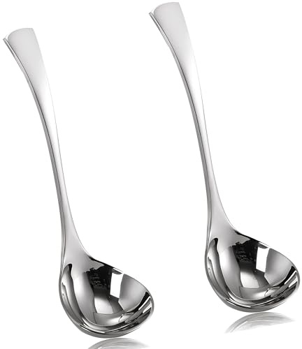 Comicfs 2 Pack Gravy Ladle, 18/10 Stainless Steel Soup Ladle, Small Soup Spoon, Sauce Ladles, Small Serving Ladles for Stirring, Mirror finished Soup Spoon and Dishwasher Safe, 8-Inch