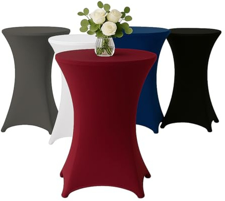Stehtischhusse für Bistrotisch mit 4 verstärkten Fußlaschen elastisch Stretch OEKO-TEX zertifiziert Ø 80-85x110-120 cm Bordeaux (1 Stück)