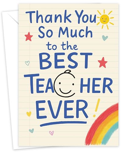 Giftinghouse Dankeskarte für Lehrer – Regenbogen & Kritzelei Design – groß 22 x 15,5 cm – beste Lehrerkarte für Jahresende, Kindergarten, Abschied oder Ruhestand – hergestellt in Großbritannien