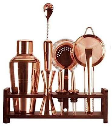BOGAZY Cocktail Shaker Set 12 Piece Cocktail Shaker Set With Wood Stand Stainless Steel Bartender Kit For Party Bar Cocktail Kit(P)